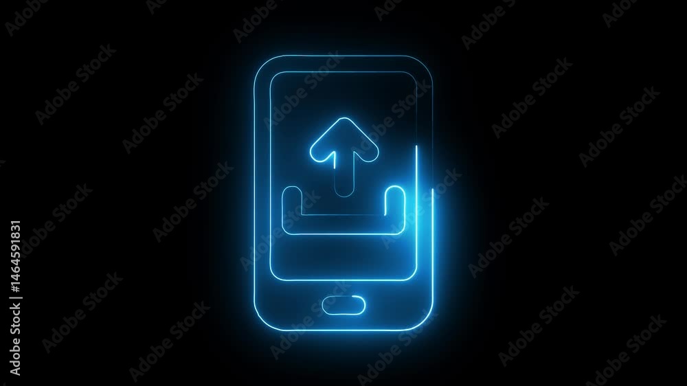 Glowing neon phone upload icon isolated on black background. HD Video motion graphic animation Glowing neon phone upload icon isolated on black background. HD Video motion graphic animation