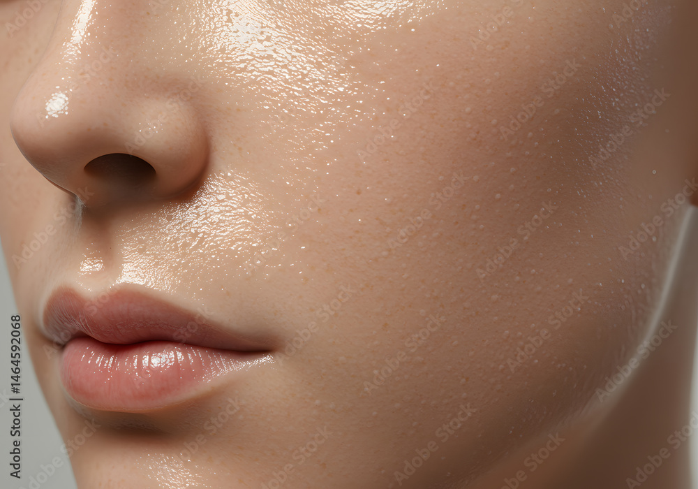 Fototapeta premium Closeup of Hydrated and Healthy Skin Glowing with Natural Radiance: A Detailed Macro Photography of Facial Features