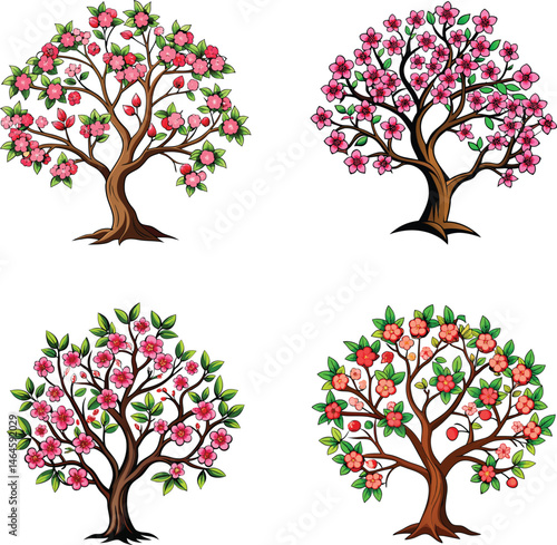 Blooming Fruit Tree Vector Garden Set