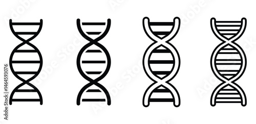 DNA Double Helix Icons Black and White Color Vector Design on White Background