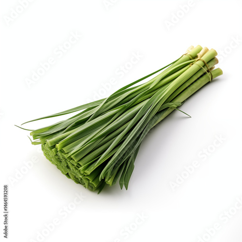 Fresh Bunch of Garlic Chives on White Background