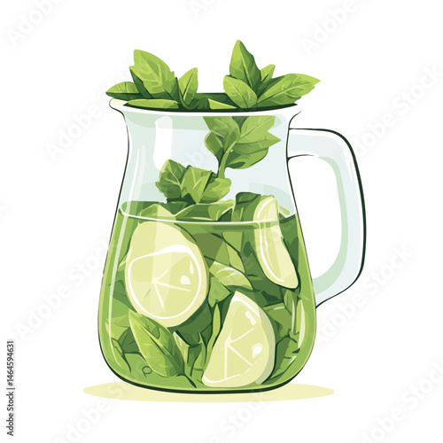 A Summer Lemonade Pitcher With Mint 2D flat vector illustration, isolated on a white background.