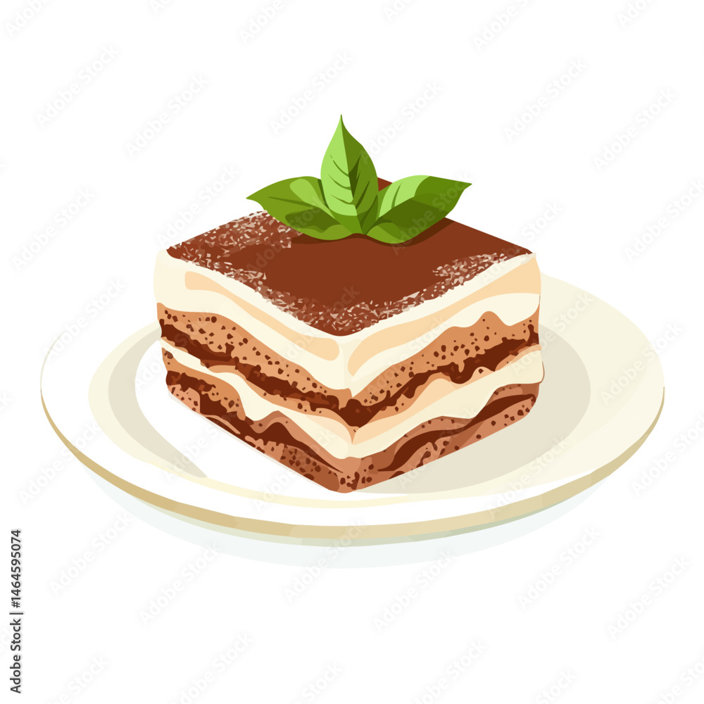 Tiramisu 2D flat vector illustration, isolated on a white background. Tiramisu 2D flat vector illustration, isolated on a white background.