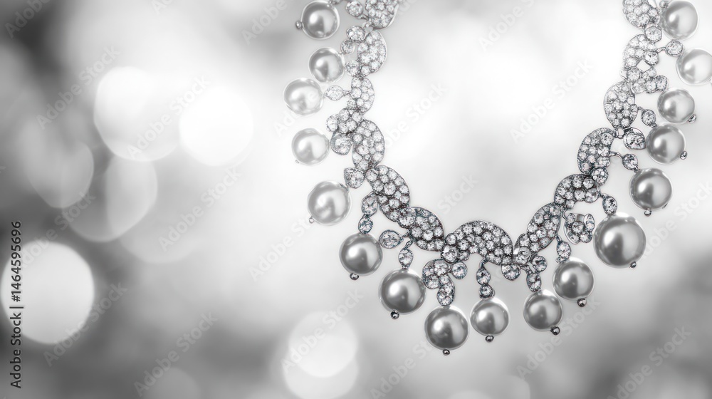 Fototapeta premium Elegant Pearl and Diamond Necklace: A Sparkling Statement Piece
