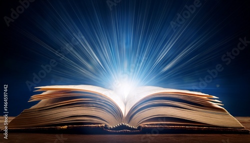 open book illuminated by divine light symbolizing knowledge and faith