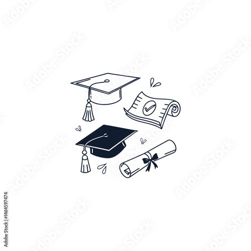 Black silhouette graduation cap and diploma vector