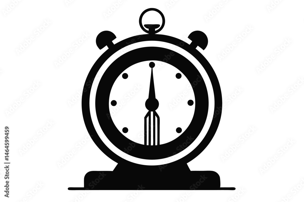 Vintage clock shows time with a unique hand in a simple black silhouette