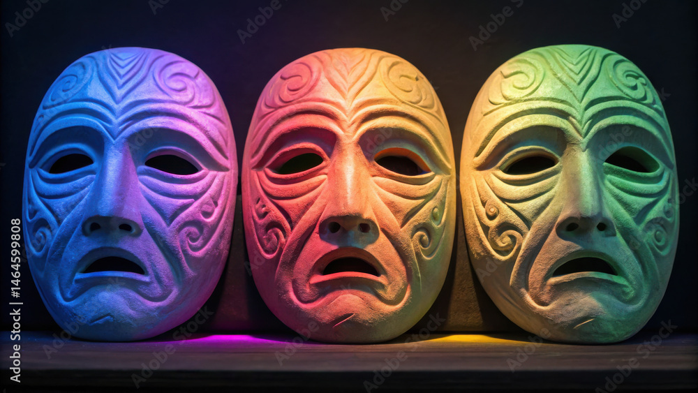 pride arts diversity conceptual Three artistic masks with vibrant colors and intricate designs. pride arts diversity conceptual Three artistic masks with vibrant colors and intricate designs.