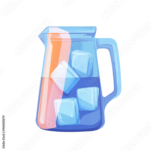 2D flat vector illustration of A Summer Lemonade Jug With Ice Cubes, isolated on a white background.