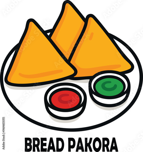 Bread Pakora Vector Clipart with Chutney – Indian Street Food