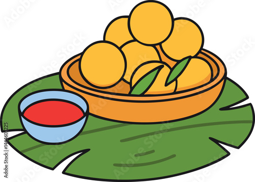 Indian Tofu Snack Vector Illustration with Dips
