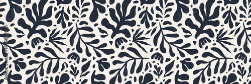 Obraz na płótnie Simple abstract contemporary seamless pattern. Hand drawn flower and leaf shape textures in black and white. Abstact organic shape. Repeatable floral vibrant modern boho prints. Vector illustration w salonie