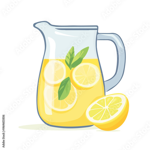 A Cheerful Summer Lemonade Pitcher 2D flat vector illustration, isolated on a white background.