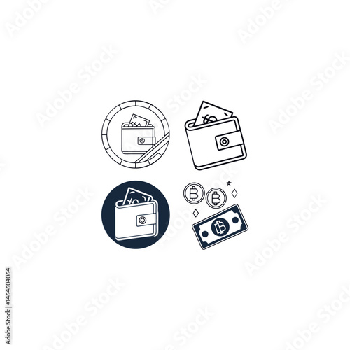 Black silhouette wallet vector set of icons for web design