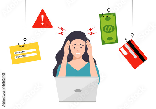 Hacker and Cyber criminals phishing stealing private personal data, user login, password, document, email and credit card. Phishing and fraud, online scam and steal. Hacker sitting at the desktop