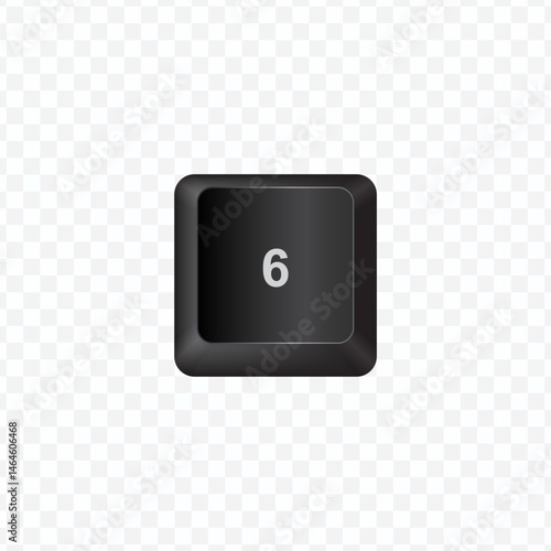 Keyboard Button, Vector illustration of Number 6 on dark color and transparent background