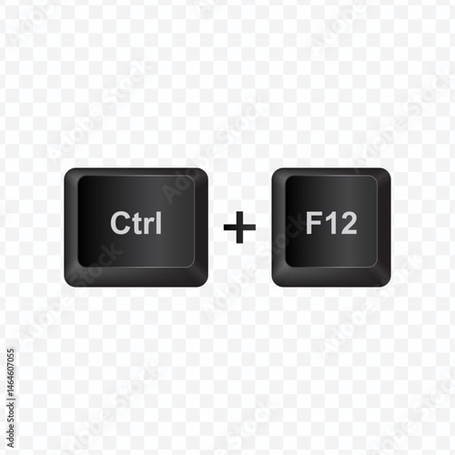 Keyboard Button, Vector illustration of shortcut Ctrl F12 on dark color and transparent background