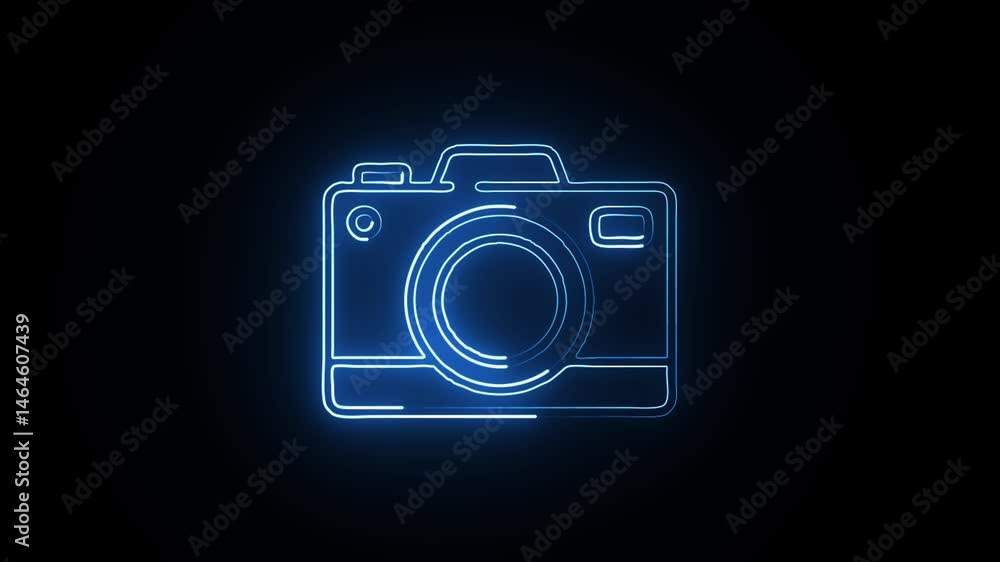 Flickering Blue Neon Camera Outline for Creative Portfolios. Blue Neon Camera Icon with Shutter Animation. Flickering Blue Neon Camera Outline for Creative Portfolios. Blue Neon Camera Icon with Shutter Animation.
