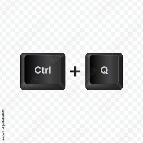 Keyboard Button, Vector illustration of shortcut Ctrl and Q on dark color and transparent background