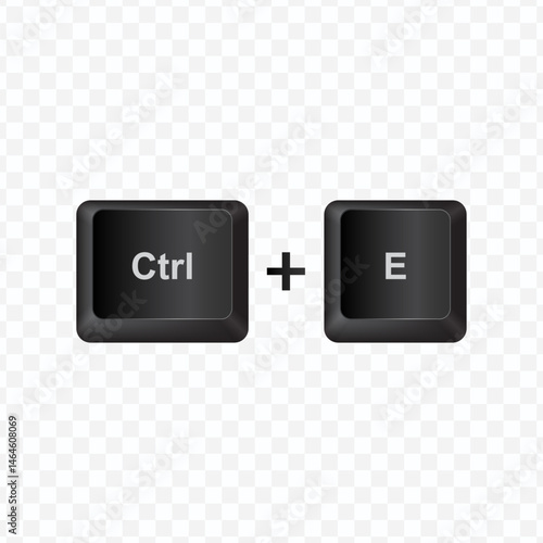 Keyboard Button, Vector illustration of shortcut Ctrl and E on dark color and transparent background