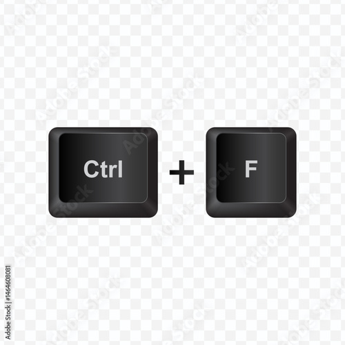 Keyboard Button, Vector illustration of shortcut Ctrl and F on dark color and transparent background