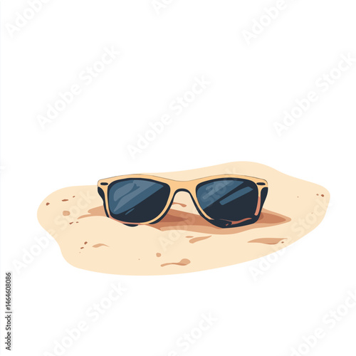 2D flat vector illustration of A Pair Of Sunglasses Resting On The Sand, isolated on a white background.