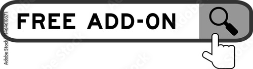 Search banner in word free add on with hand over magnifier icon on white background