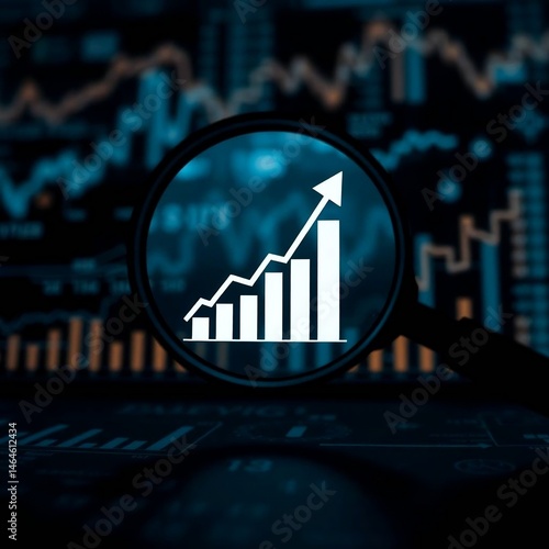 Financial Market Analysis with Magnifying Glass Highlighting Growth