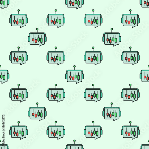 AI Cryptocurrency Trading Bot with Candlestick Chart vector colored seamless pattern