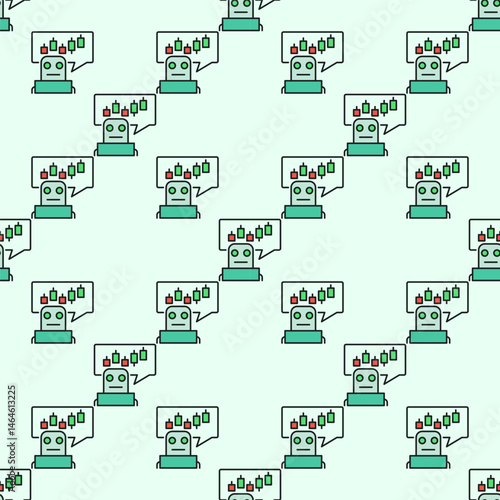 AI Cryptocurrency Trading Bot vector Candlestick Chart with Robot colored seamless pattern