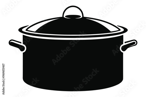 Black cooking pot icon with the lid on shows simple kitchen design