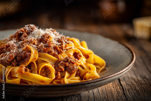 Tagliatelle al ragù alla Bolognese, rich and slow-cooked meat sauce with beef and pork