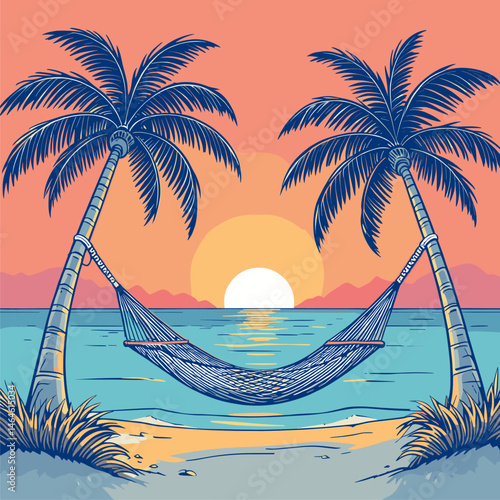 Serene Sunset: Hammock Relaxation on Tropical Beach