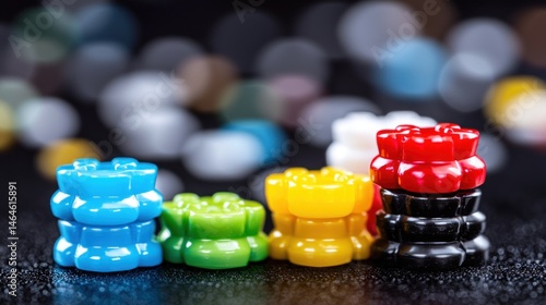 Wallpaper Mural Colorful stacks of small, decorative objects on a dark surface. Torontodigital.ca