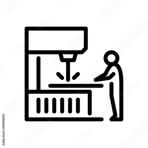 worker operating milling machine outline icon. factory activity line art illustration.
