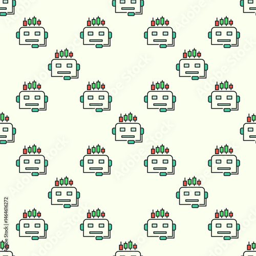 AI Trading Bot Head vector colored seamless pattern