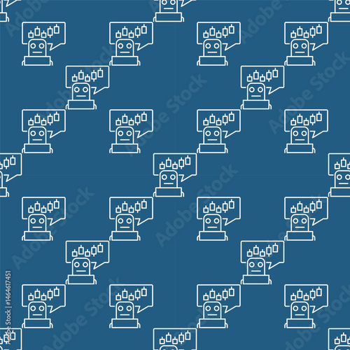 AI Trading Bot vector Candlestick Chart with Robot seamless pattern in thin line style