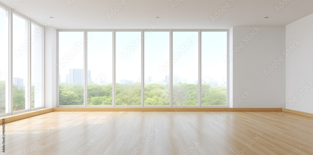 Obraz premium Empty room interior with big windows mockup, interior design template