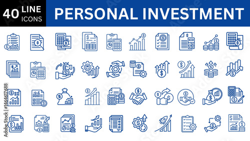 Personal Investment editable icon set. Editable stroke. Vector illustration.