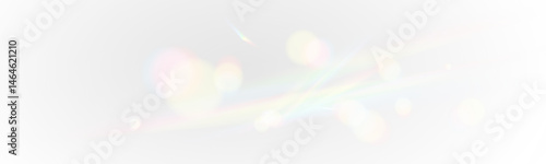 Crystal light bokeh and rainbow reflections on white background