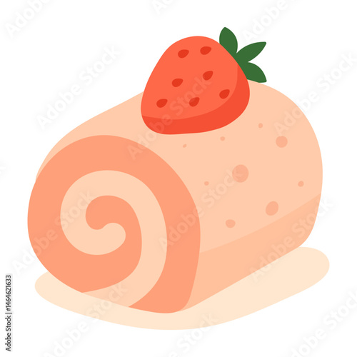 Illustration of a sweet roll with strawberries on a white background