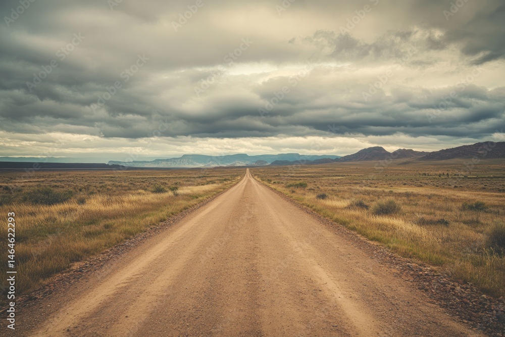 Empty Desert Road Under a Stormy Sky Empty Desert Road Under a Stormy Sky