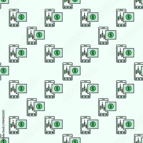 Automated Cryptocurrency Trading on Smartphone vector colored seamless pattern