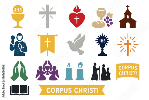 Corpus Christi Icons Set for Catholic Eucharist Worship Celebration