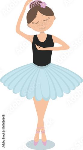 Cute ballerina dancing in blue tutu isolated on a white background.