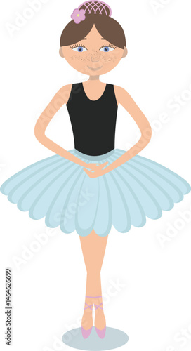 Cute ballerina dancing in blue tutu isolated on a white background.