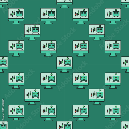 Automated Trading Bot on PC screen vector colored seamless pattern