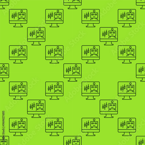 Automated Trading ChatBot on PC screen vector thin line seamless pattern
