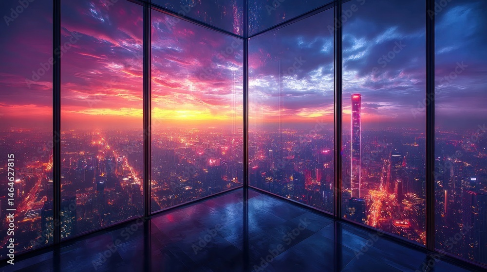 Fototapeta premium Stunning city skyline sunrise view from high-rise