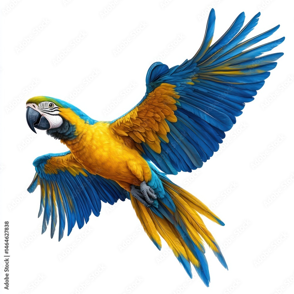Fototapeta premium Vibrant Macaw in Flight with Colorful Feathers Showcasing Natural Beauty and Grace in a Tropical Setting